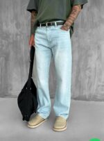 Мужские Светло-Голубые Джинсы Багги - Джинсовые Штаны Широкие Прямые