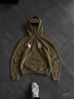 Мужское Теплое Худи Хаки Оверсайз - Флисовое с Балаклавой и Вышивками