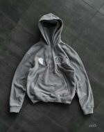 Мужское Теплое Серое Худи Оверсайз - Флисовое с Балаклавой и Вышивками