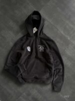 Мужское Теплое Графитовое Худи Оверсайз - Флисовое с Балаклавой и Вышивками