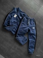 Мужской Теплый Флисовый Синий Костюм с Лампасами - Кофта под Горло на Молнии + Штаны Джоггеры