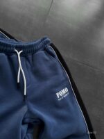 Мужской Теплый Флисовый Синий Костюм с Лампасами - Кофта под Горло на Молнии + Штаны Джоггеры