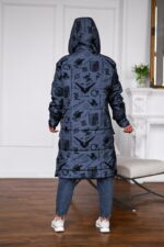 Женская Зимняя Длинная Графитовая Куртка в Принт с Капюшоном