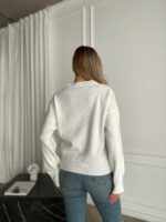 Женский Свободный Блестящий Белый Свитер с V-вырезом