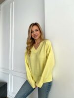 Женский Свободный Блестящий Желтый Свитер с V-вырезом