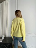 Женский Свободный Блестящий Желтый Свитер с V-вырезом