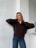 Женский Свободный Блестящий Коричневый Свитер с V-вырезом