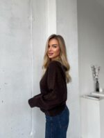 Женский Свободный Блестящий Коричневый Свитер с V-вырезом