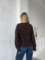 Женский Свободный Блестящий Коричневый Свитер с V-вырезом