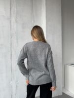 Женский Серый Свитер Оверсайз в Ромбах с Камушками Стразами