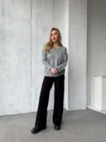 Женский Серый Свитер Оверсайз в Ромбах с Камушками Стразами