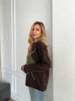 Женский Теплый Коричневый Свитер Оверсайз с Ромбом