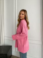 Женский Базовый Розовый Свитер - Удлиненный Оверсайз