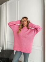 Женский Базовый Розовый Свитер - Удлиненный Оверсайз