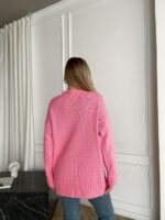 Женский Базовый Розовый Свитер - Удлиненный Оверсайз