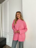 Женский Базовый Розовый Свитер - Удлиненный Оверсайз