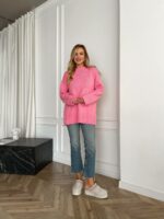 Женский Базовый Розовый Свитер - Удлиненный Оверсайз