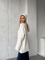 Женский Базовый Белый Свитер - Удлиненный Оверсайз