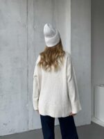 Женский Базовый Белый Свитер - Удлиненный Оверсайз