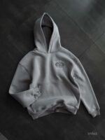 Мужское Серое Худи Оверсайз с Вышивкой на Спине - Утепленное на Флисе