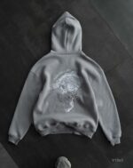 Мужское Серое Худи Оверсайз с Вышивкой на Спине - Утепленное на Флисе