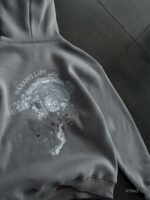 Мужское Серое Худи Оверсайз с Вышивкой на Спине - Утепленное на Флисе