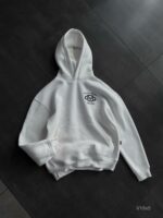 Мужское Белое Худи Оверсайз с Вышивкой на Спине - Утепленное на Флисе