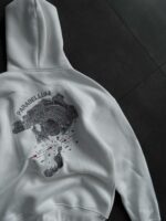 Мужское Белое Худи Оверсайз с Вышивкой на Спине - Утепленное на Флисе