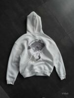 Мужское Белое Худи Оверсайз с Вышивкой на Спине - Утепленное на Флисе