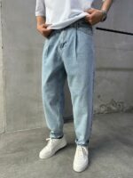 Мужские Широкие Голубые Джинсы Баллоны Варенки - Джинсовые Штаны Balloon со Складками