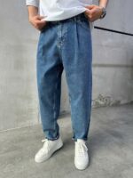 Мужские Широкие Синие Джинсы Баллоны Варенки - Джинсовые Штаны Balloon со Складками
