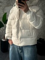 Мужская Зимняя Белая Куртка Пуховик Дутик с Капюшоном и Высоким Горлом