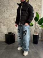 Мужская Зимняя Черная Куртка Пуховик Дутик с Капюшоном и Высоким Горлом