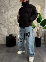 Мужская Зимняя Черная Куртка Пуховик Дутик с Капюшоном и Высоким Горлом