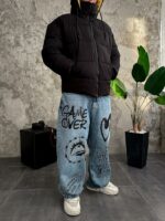 Мужская Зимняя Черная Куртка Пуховик Дутик с Капюшоном и Высоким Горлом