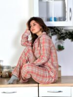 Женская Розовая Клетчатая Пижама (Рубашка + Штаны)