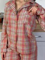 Женская Розовая Клетчатая Пижама (Рубашка + Штаны)