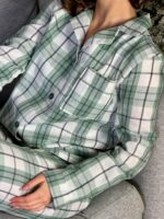 Женская Мятная Клетчатая Пижама (Рубашка + Штаны)