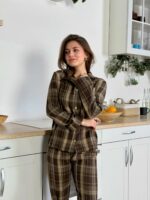 Женская Коричневая Клетчатая Пижама (Рубашка + Штаны)