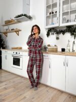 Женская Бордовая Клетчатая Пижама (Рубашка + Штаны)