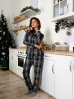 Женская Графитовая Клетчатая Пижама (Рубашка + Штаны)