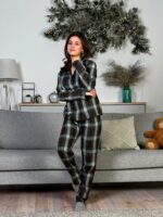 Женская Шоколадная Клетчатая Пижама (Рубашка + Штаны)