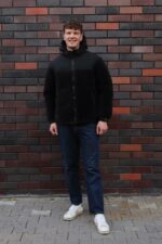 Мужская Зимняя Черная Куртка Барашек с Капюшоном и Фиксаторами