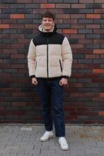 Мужская Зимняя Бежевая Куртка Барашек с Капюшоном и Фиксаторами