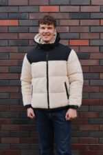 Мужская Зимняя Бежевая Куртка Барашек с Капюшоном и Фиксаторами