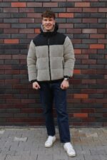 Мужская Зимняя Серая Куртка Барашек с Капюшоном и Фиксаторами