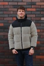 Мужская Зимняя Серая Куртка Барашек с Капюшоном и Фиксаторами