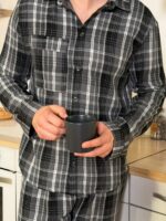 Мужская Графитовая Клетчатая Пижама Двойка Хлопок