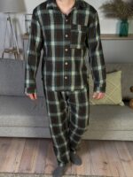 Мужская Шоколадная Клетчатая Пижама Двойка Хлопок