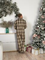 Мужская Бежевая Клетчатая Пижама Двойка Хлопок